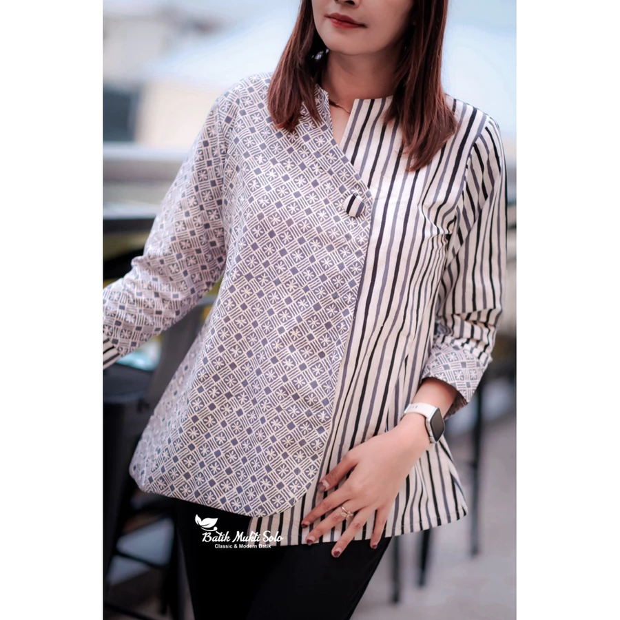 Blouse Atasan Batik Wanita ,premium quality strip abu