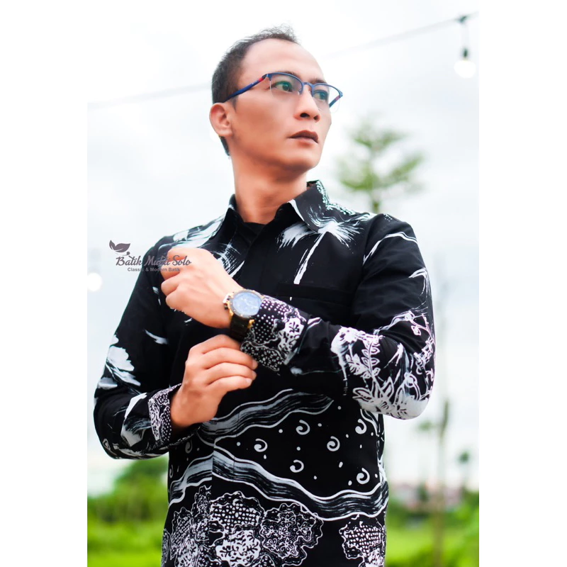 Kemeja Batik Pria Lengan Panjang Kombinasi Tulis Premium Katun Lapis Furing Elegan Mewah