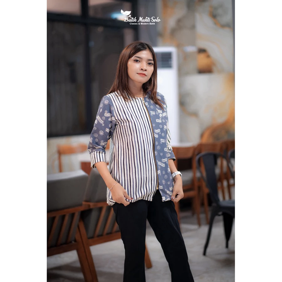 Blouse Atasan Batik Wanita ,premium quality strip abu putih