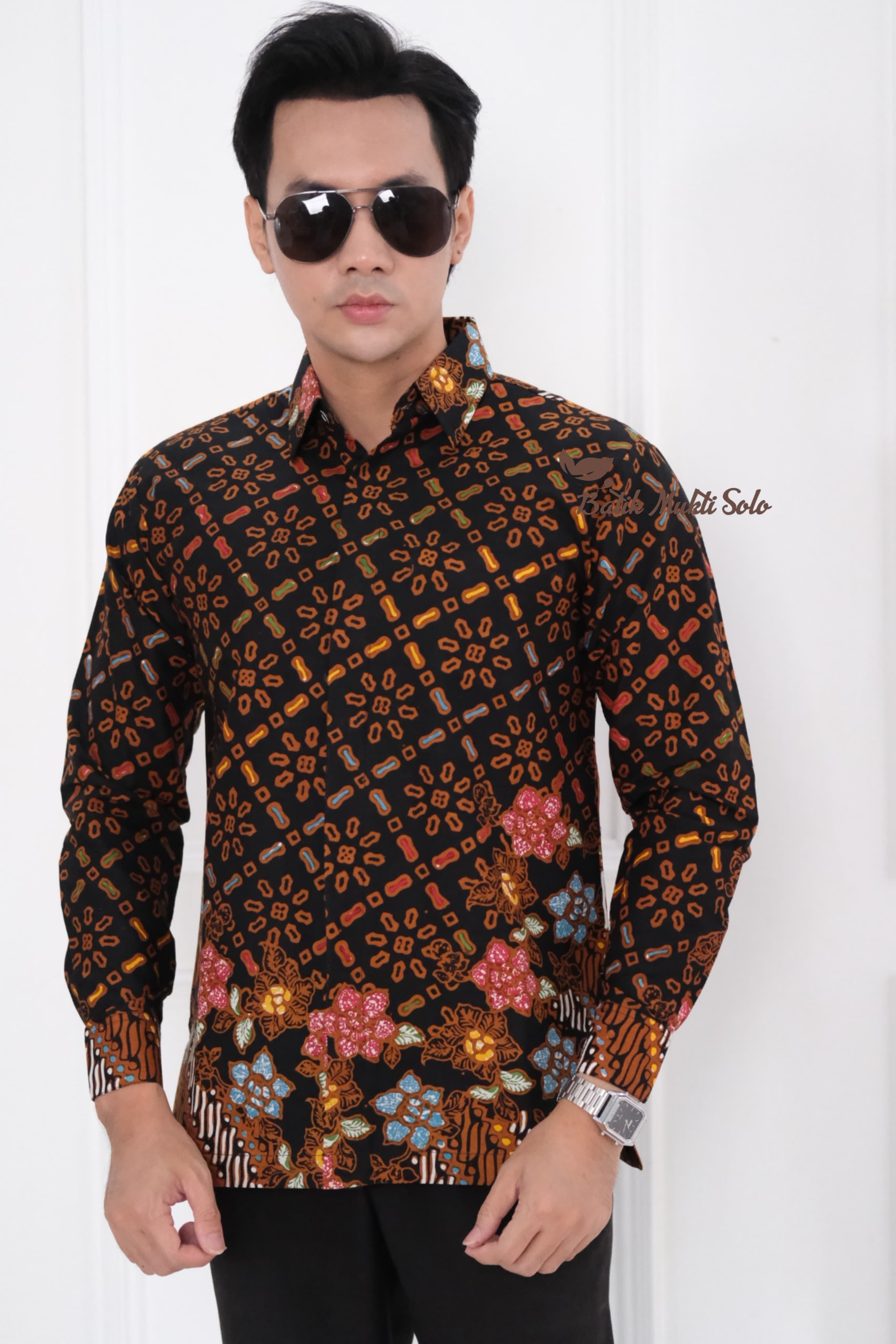 Kemeja Batik kombinasi tulis Pria Lengan Panjang PremiumA08